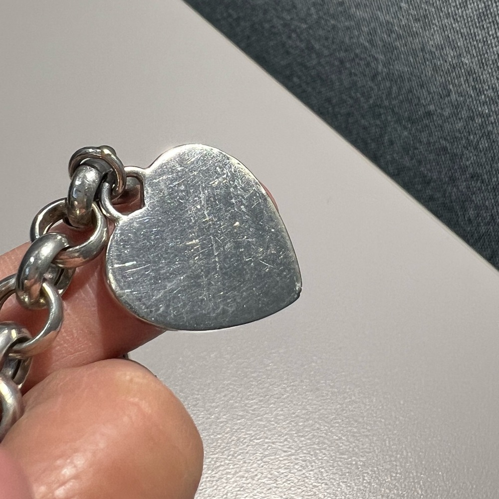 Vintage 925 Sterling Silver Heart Tag Charm Bracelet 7.75" - Picture 14 of 16